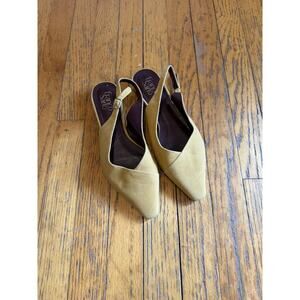 Franco Sarto Shoes Womens Size 8.5 Yellow Suede Slingback Pointed Toe Block Heel